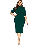 Floerns Women's Short Sleeve Plus Size Solid Bodycon Business Pencil Dress Green Pure 2XL